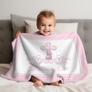 Pink Cross Baby Girl Taufe Blanket Fleecedecke