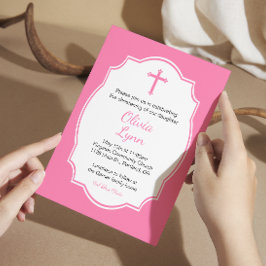 Pink Cross Baby Girl Taufe Christening Einladung