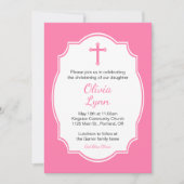 Pink Cross Baby Girl Taufe Christening Einladung (Vorderseite)