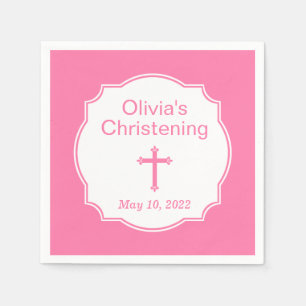 Pink Cross Baby Girl Taufe Christening Serviette