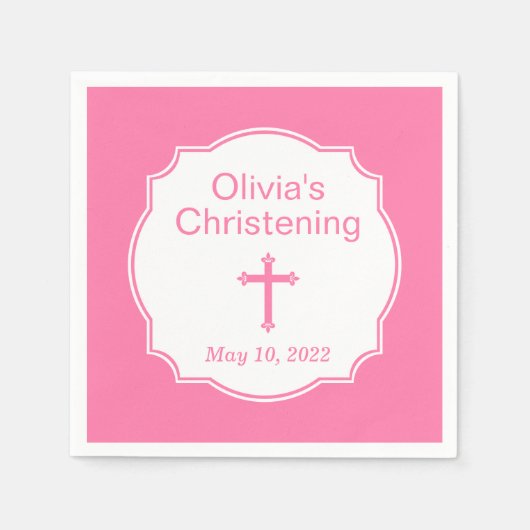 Pink Cross Baby Girl Taufe Christening Serviette (Vorderseite)