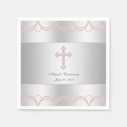 Pink Cross Christening Serviette (Vorderseite)