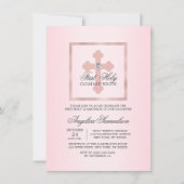 Pink Cross First Heilige Kommunion GIRL Einladung (Vorderseite)