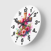 Pink Cross Flowers Runde Wanduhr (Winkel)
