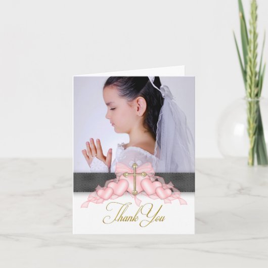 Pink Cross Foto Erste Kommune Vielen Dank Karten (Vorderseite)