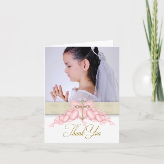 Pink Cross Foto Erste Kommune Vielen Dank Karten (Vorderseite)