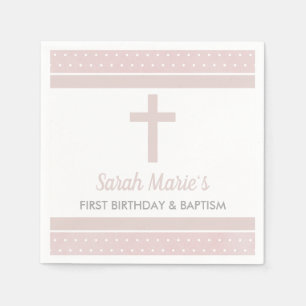 Pink Cross Girl Baby Taufe Erster Geburtstag Serviette
