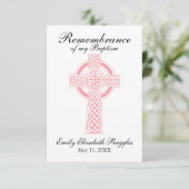 Pink Cross Taufe Christening Prayer Card Karte (Stehend Vorderseite)