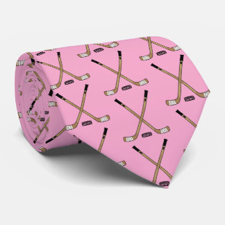 Pink Crossed Hockey Sticks und Puck Krawatte