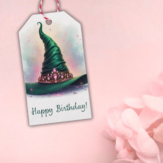Pink Crown Emerald Green Witch Happy Birthday Geschenkanhänger