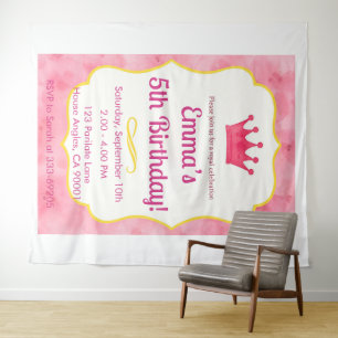 Pink Crown Geburtstagseinladung zazzlemade Magic Wandteppich
