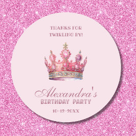 Pink Crown Girl Princess Geburtstag Danke Runder Aufkleber
