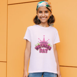 Pink Crown Happy Mütter Tag Girls White T - Shirt