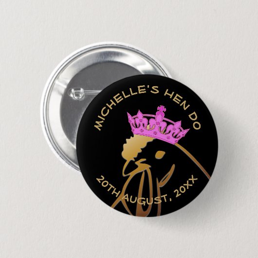 Pink Crown Hen Do Button (Vorne & Hinten)