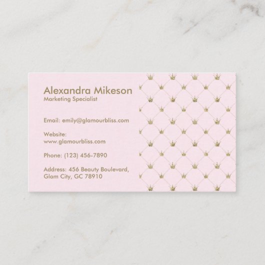 Pink Crown Pattern Luxury Visitenkarte (Rückseite)