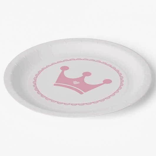Pink Crown Princess Lace Pastellfarben Pappteller (Schrägansicht)