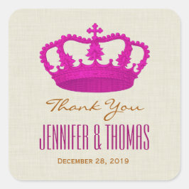 PINK Crown Vielen Dank Bride Groom Wedding V25 Quadratischer Aufkleber