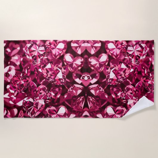 Pink Crystal Diamond Hearts Strandtuch (Vorderseite)