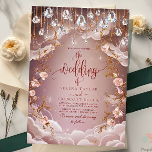 Pink Crystal Drops Opulent Floral Wedding Einladung