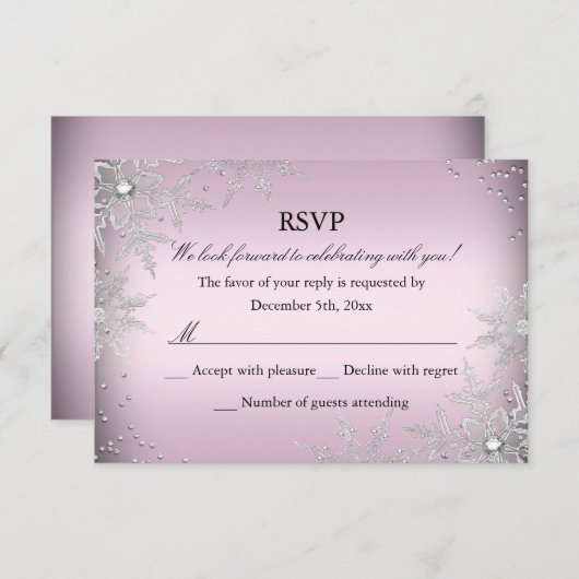 Pink Crystal Snowflake Weihnachts-Party UAWG RSVP Karte (Vorne/Hinten)