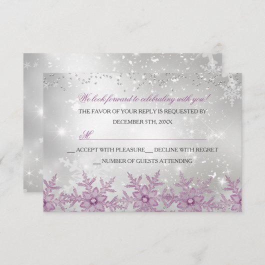 Pink Crystal Snowflake Weihnachts-Party UAWG RSVP Karte (Vorne/Hinten)
