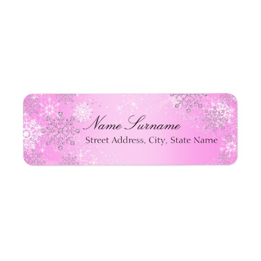 Pink Crystal Snowflake Weihnachtsanschrift Labels (Vorne)