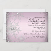 Pink Crystal Snowflake Weihnachtsessen Party Einladung (Vorderseite)