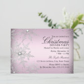 Pink Crystal Snowflake Weihnachtsessen Party Einladung (Stehend Vorderseite)
