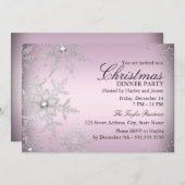 Pink Crystal Snowflake Weihnachtsessen Party Einladung (Vorne/Hinten)