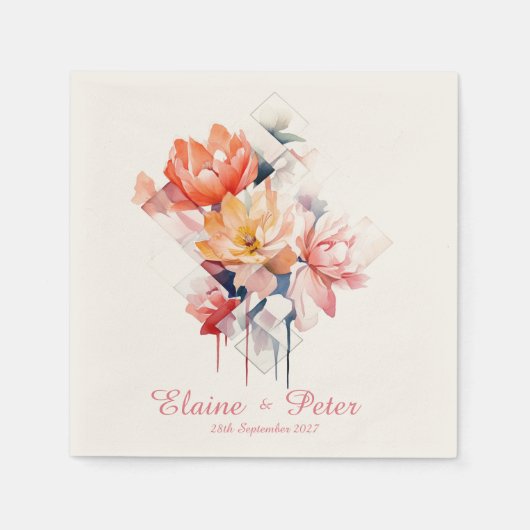 Pink Cubes&Flowers: Personalized Wedding Napkins Serviette (Vorderseite)