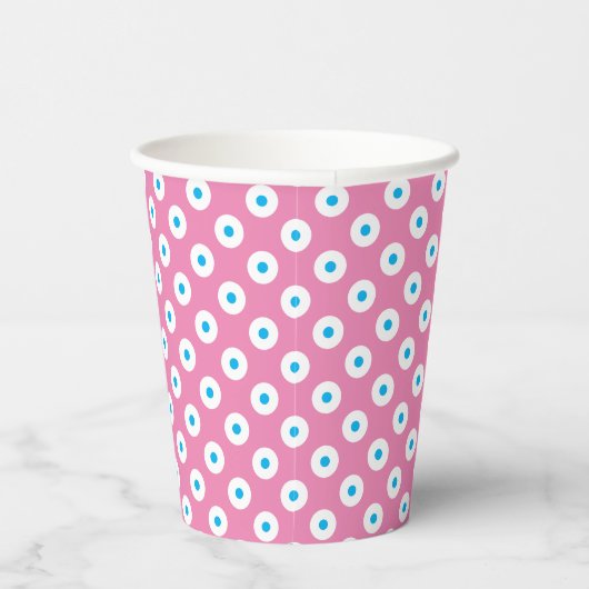Pink Cup mit blauen und weißen Polka-Punkten Pappbecher (Rechts)