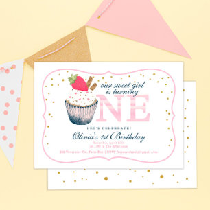 Pink Cupcake 1st Birthday Einladung - Sweet Girl