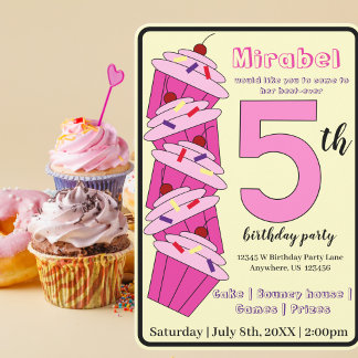 Pink Cupcake 5. Geburtstagsparty Kinder Einladung