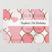 Pink Cupcake and Dots Birthday Einladung (Vorne/Hinten)