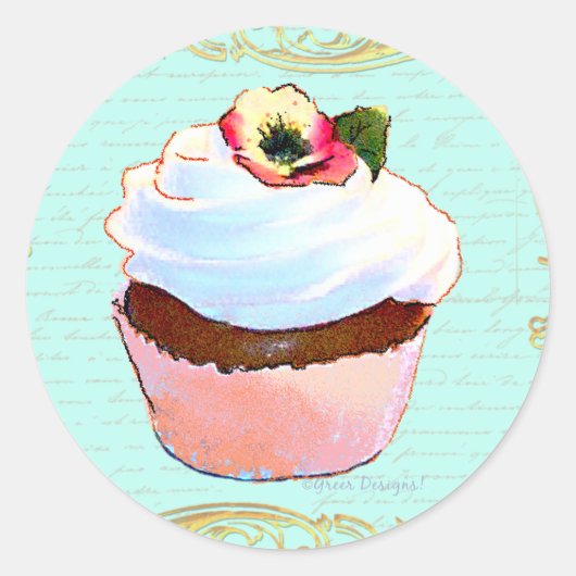 Pink Cupcake Art Design Runder Aufkleber (Vorderseite)