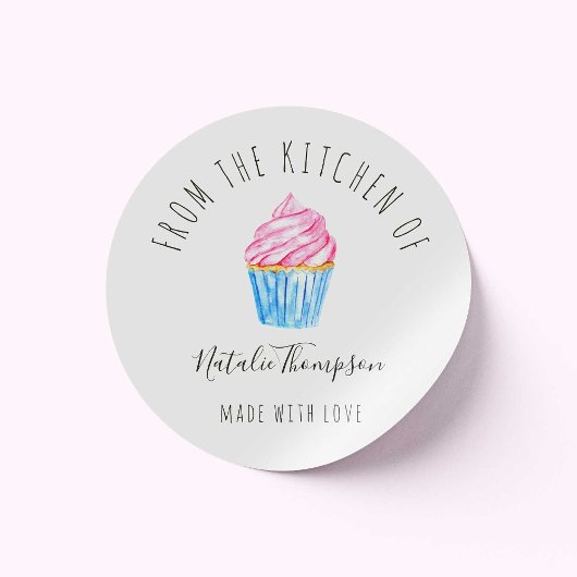 Pink Cupcake aus der Küche des selbst gebackenen B Runder Aufkleber
