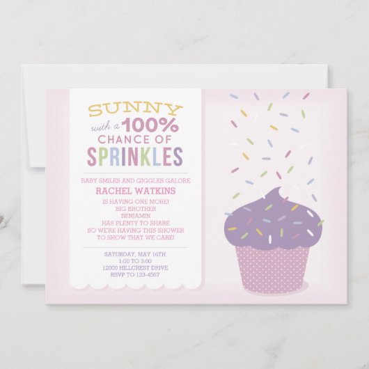 Pink Cupcake Baby Sprinkle Einladung (Vorderseite)