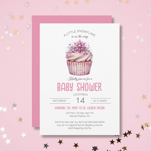 Pink Cupcake Baby Sprinkle Winter Girl Babydusche Einladung