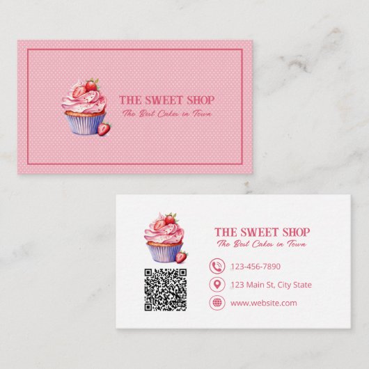 Pink Cupcake Bakery QR Code Business Card Visitenkarte (Vorne/Hinten)