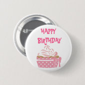 Pink Cupcake Birthday Abzeichen Button (Vorne & Hinten)