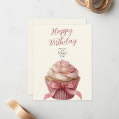Pink cupcake Birthday Celebration invitation Mitteilungskarte (Vorderseite/Rückseite Beispiel)