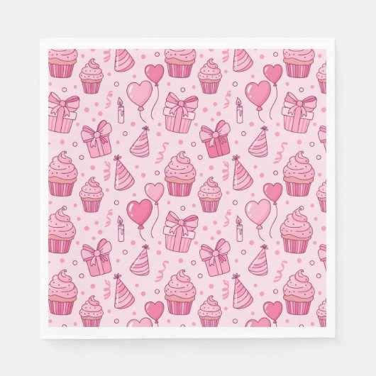 Pink Cupcake Birthday Napkins Serviette (Vorderseite)