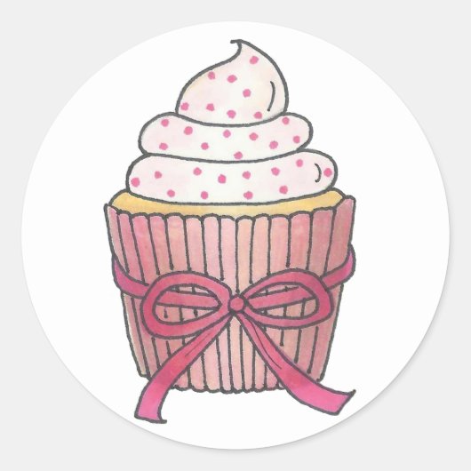 Pink Cupcake Bow Sprinkles Baby Brautparty Runder Aufkleber (Vorderseite)