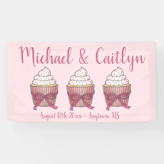 Pink Cupcake Bow Sprinkles Wedding Brautparty Banner (Horizontal)