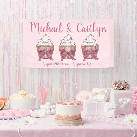 Pink Cupcake Bow Sprinkles Wedding Brautparty Banner (Party)
