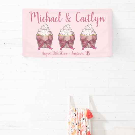 Pink Cupcake Bow Sprinkles Wedding Brautparty Banner (InSitu)