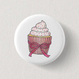 Pink Cupcake Bow Sprinkles Wedding Brautparty Button