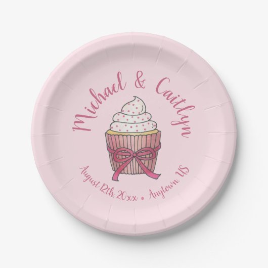 Pink Cupcake Bow Sprinkles Wedding Brautparty Pappteller (Vorderseite)