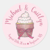 Pink Cupcake Bow Sprinkles Wedding Brautparty Runder Aufkleber (Vorderseite)