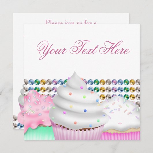 Pink Cupcake Candy Buffet Party Einladung (Vorne/Hinten)